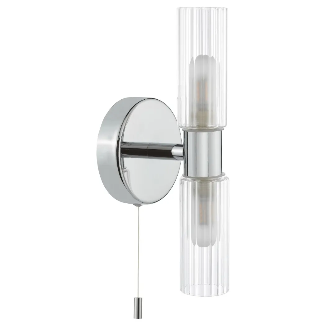 Hannah 2 Light Polished Chrome & Glass IP44 Wall Light