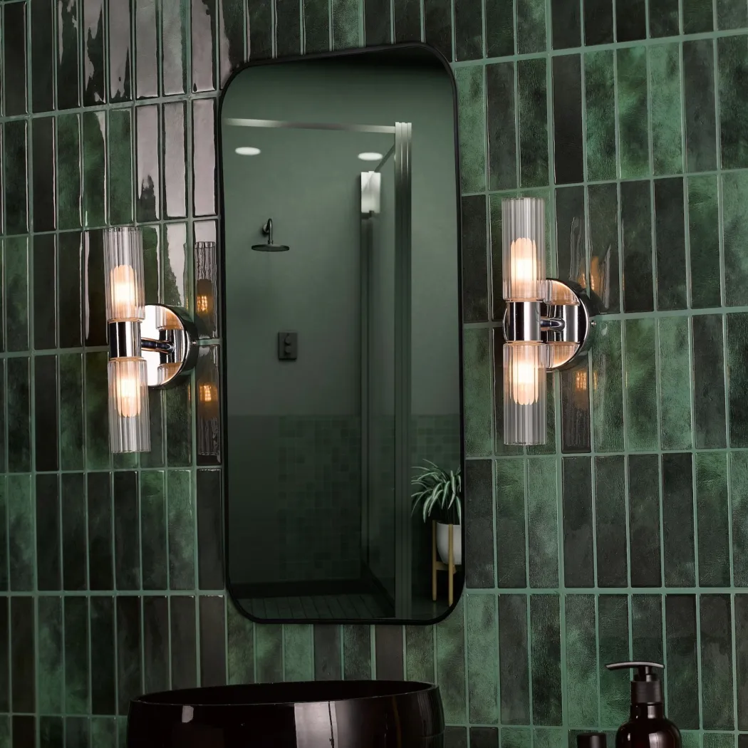 Hannah 2 Light Polished Chrome & Glass IP44 Wall Light