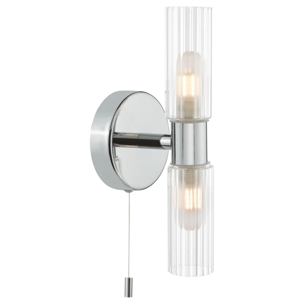 Hannah 2 Light Polished Chrome & Glass IP44 Wall Light