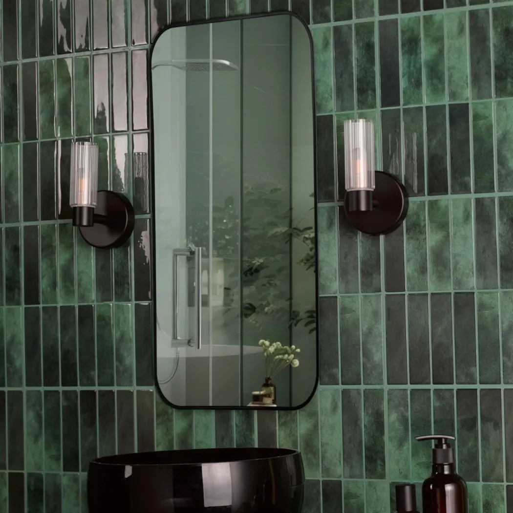 Hannah Matte Black & Glass Bathroom Wall Light