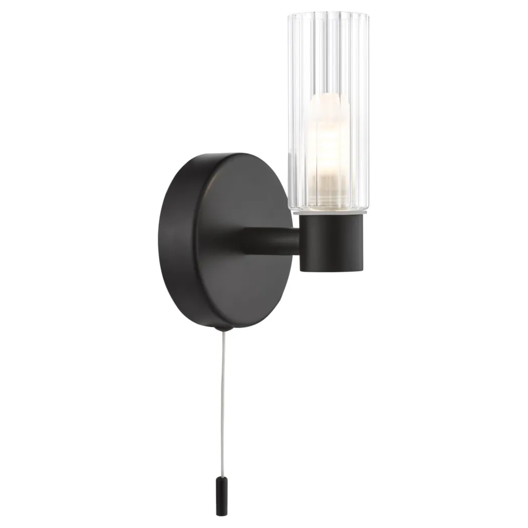 Hannah Matte Black & Glass Bathroom Wall Light