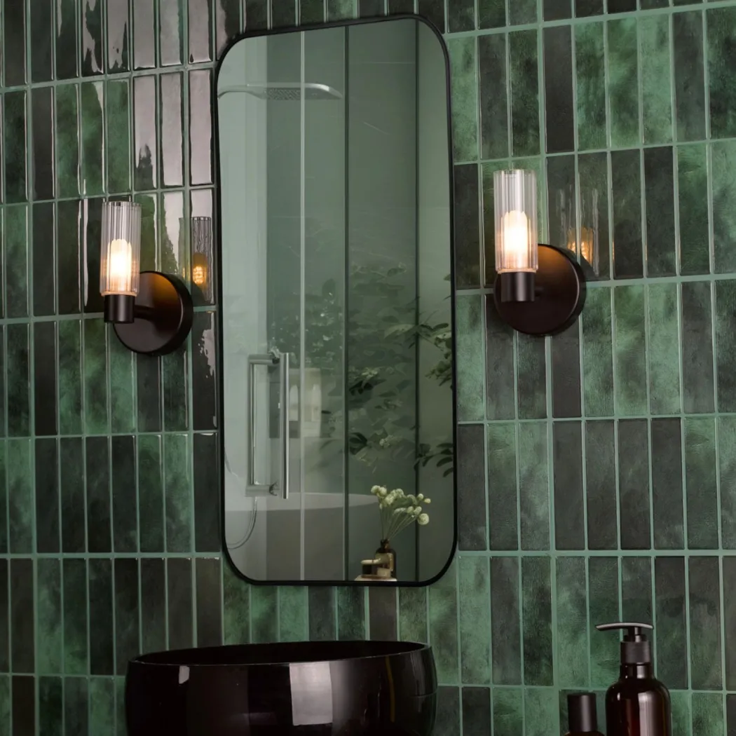 Hannah Matte Black & Glass Bathroom Wall Light