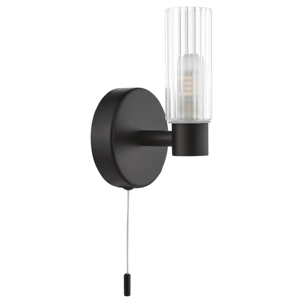 Hannah Matte Black & Glass Bathroom Wall Light