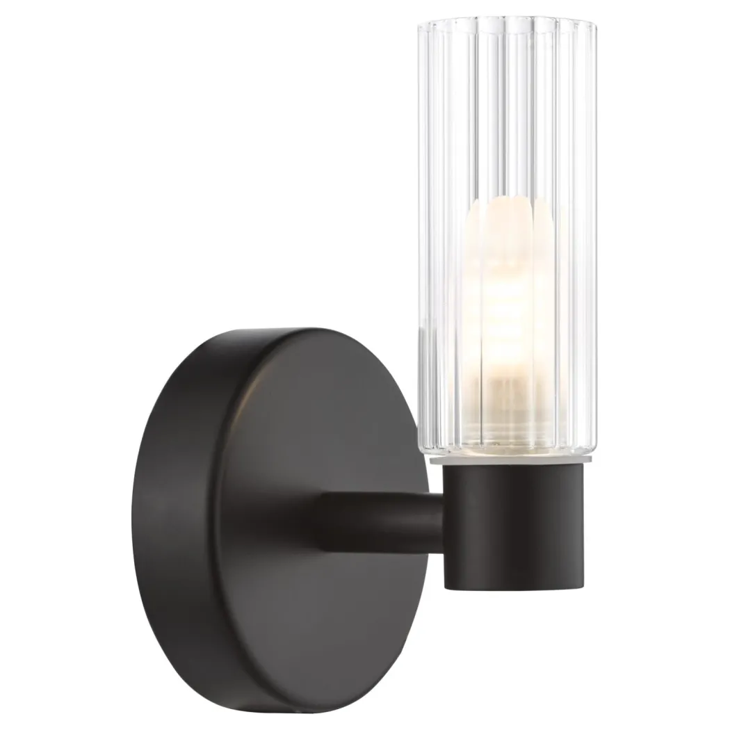 Hannah Matte Black & Glass Bathroom Wall Light