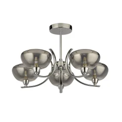Hansel Semi Flush 5 Light Smoked Glass Ceiling Light
