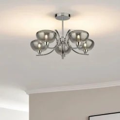 Hansel Semi Flush 5 Light Smoked Glass Ceiling Light