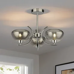 Hansel Semi Flush 3 Light Smoked Glass Ceiling Light