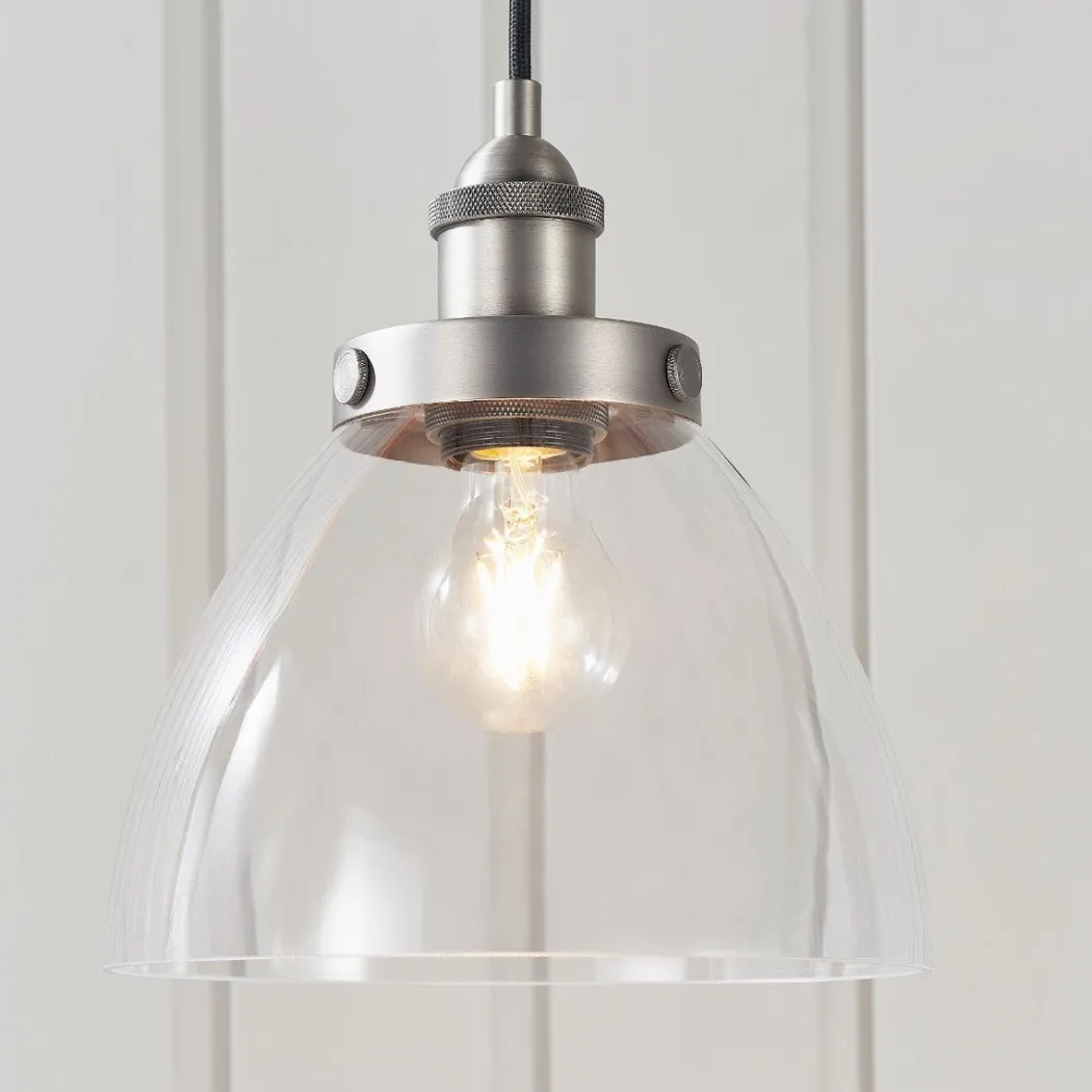 Hansen Brushed Silver and Glass Ceiling Pendant