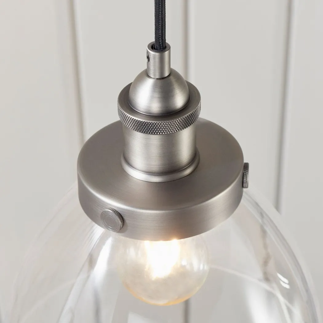 Hansen Brushed Silver and Glass Ceiling Pendant