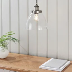 Hansen Brushed Silver and Glass Ceiling Pendant