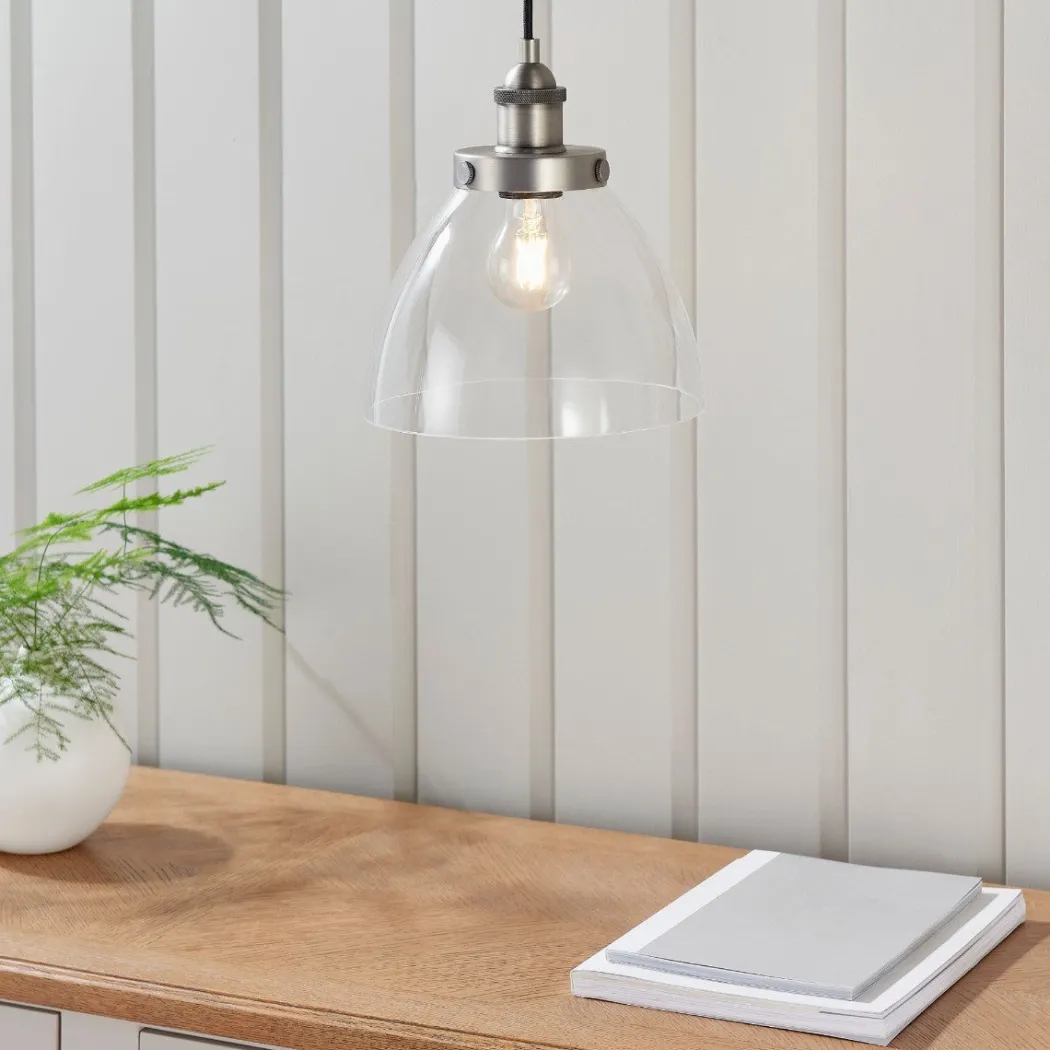 Hansen Brushed Silver and Glass Ceiling Pendant