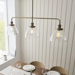 Hansen 3 Light Antique Brass & Glass Ceiling Pendant Bar