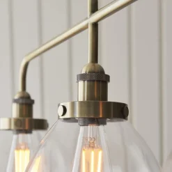 Hansen 3 Light Antique Brass & Glass Ceiling Pendant Bar