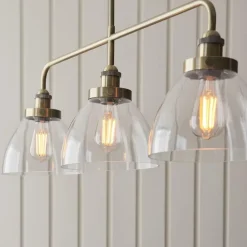 Hansen 3 Light Antique Brass & Glass Ceiling Pendant Bar