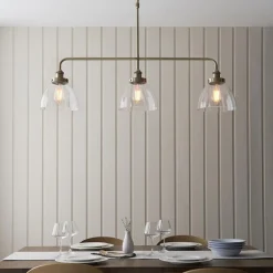 Hansen 3 Light Antique Brass & Glass Ceiling Pendant Bar