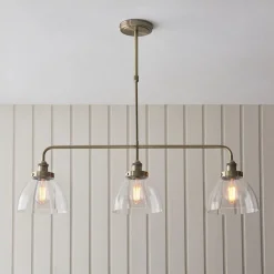 Hansen 3 Light Antique Brass & Glass Ceiling Pendant Bar