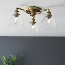 Hansen 3 Light Semi Flush Antique Brass Ceiling Light