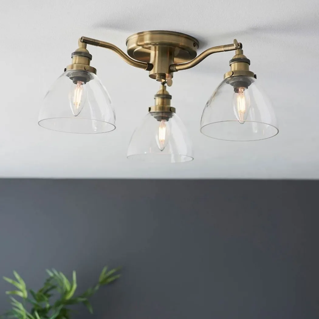 Hansen 3 Light Semi Flush Antique Brass Ceiling Light