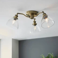 Hansen 3 Light Semi Flush Antique Brass Ceiling Light