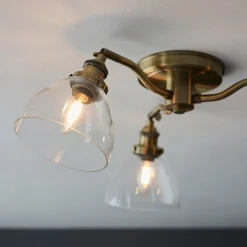 Hansen 3 Light Semi Flush Antique Brass Ceiling Light