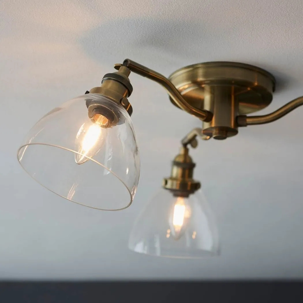 Hansen 3 Light Semi Flush Antique Brass Ceiling Light