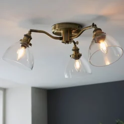 Hansen 3 Light Semi Flush Antique Brass Ceiling Light