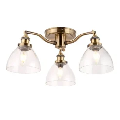 Hansen 3 Light Semi Flush Antique Brass Ceiling Light