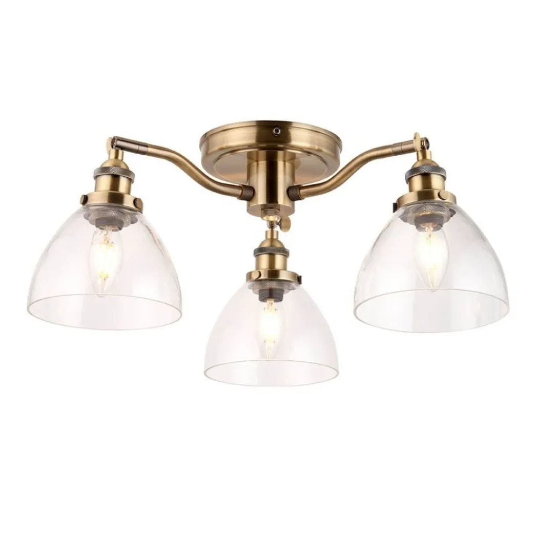 Hansen 3 Light Semi Flush Antique Brass Ceiling Light