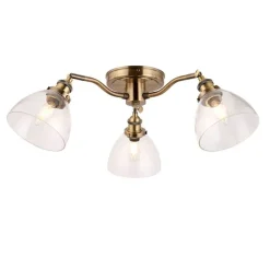 Hansen 3 Light Semi Flush Antique Brass Ceiling Light