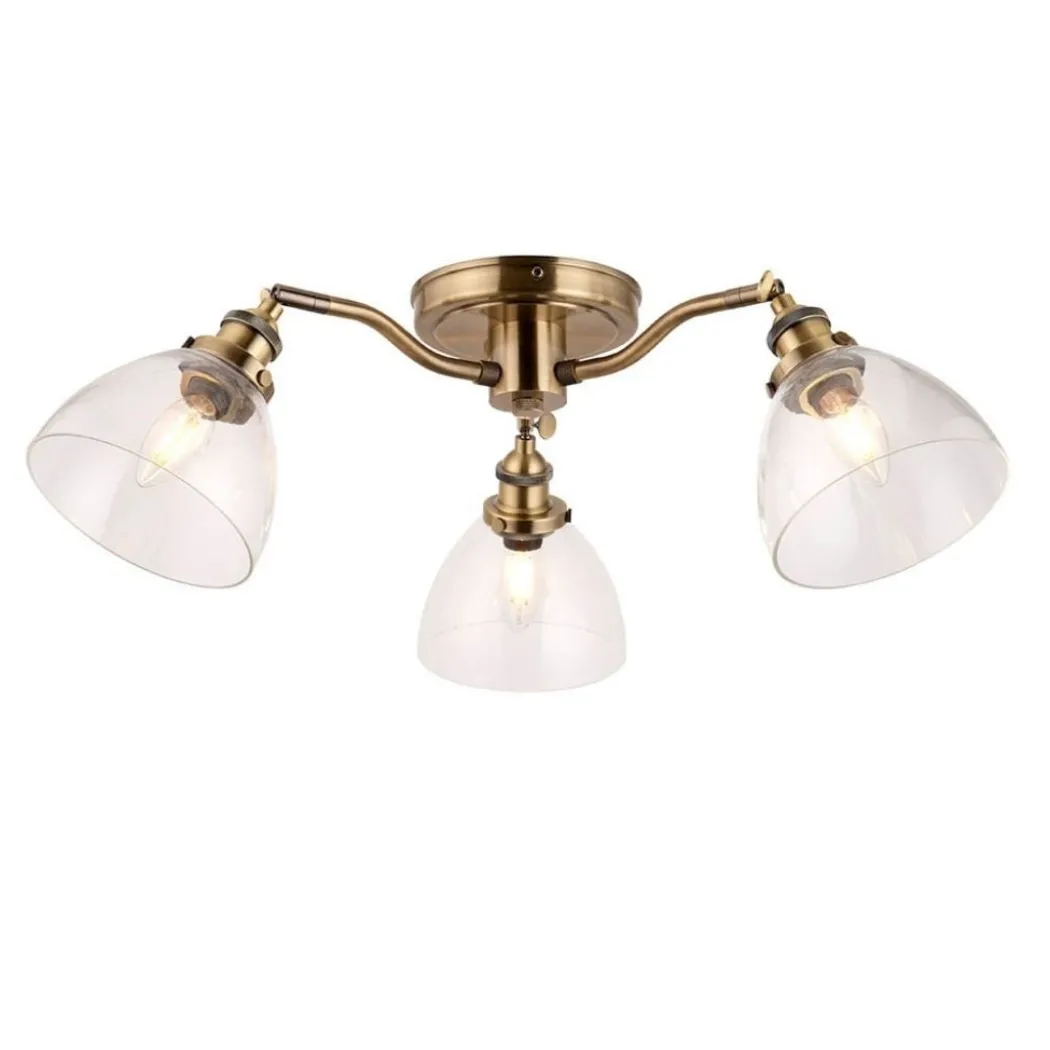 Hansen 3 Light Semi Flush Antique Brass Ceiling Light