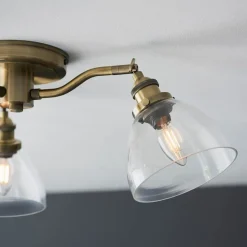 Hansen 3 Light Semi Flush Antique Brass Ceiling Light