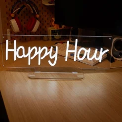 Happy Hour White LED Neon Sign
