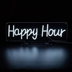 Happy Hour White LED Neon Sign