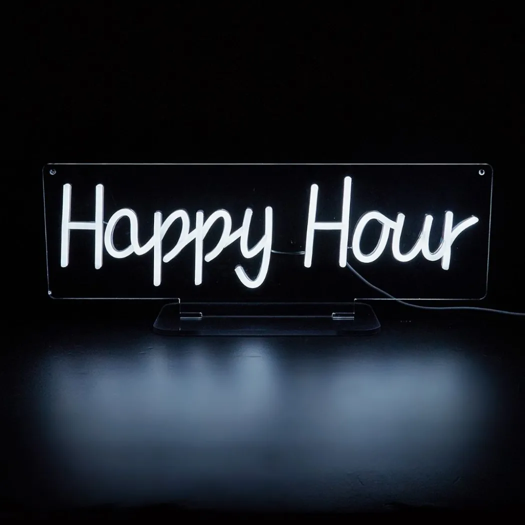 Happy Hour White LED Neon Sign