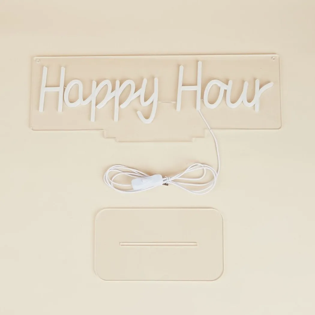 Happy Hour White LED Neon Sign