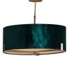 Hayfield 3 Light Antique Brass & Green Velvet Ceiling Light