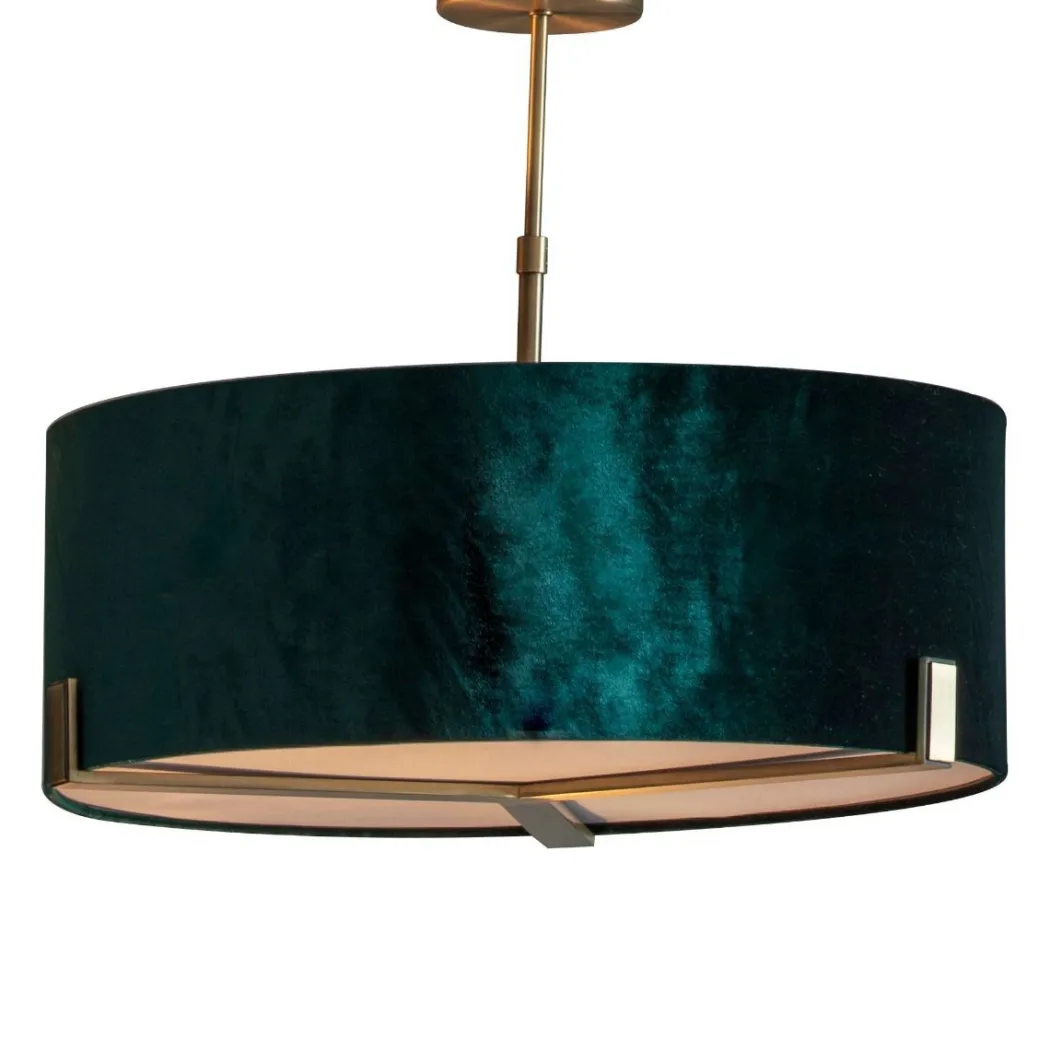 Hayfield 3 Light Antique Brass & Green Velvet Ceiling Light
