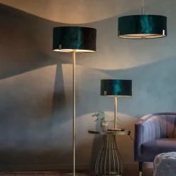 Hayfield 3 Light Antique Brass & Green Velvet Ceiling Light