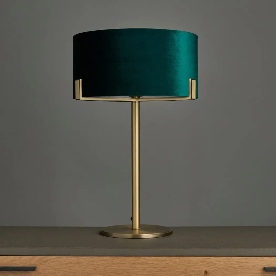 Hayfield Antique Brass & Green Velvet Table Lamp