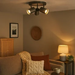 Hereford 3 Light Pewter & Antique Brass Spotlight Flush Ceiling Light