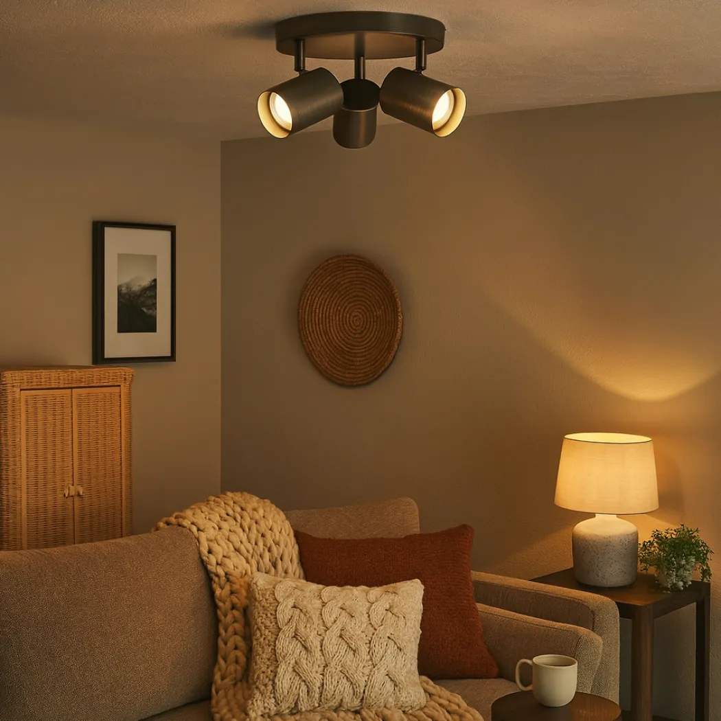Hereford 3 Light Pewter & Antique Brass Spotlight Flush Ceiling Light