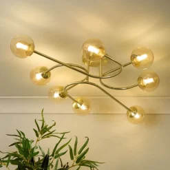 Hibben 8 Light Gold Flush Ceiling Light with Glass Shades