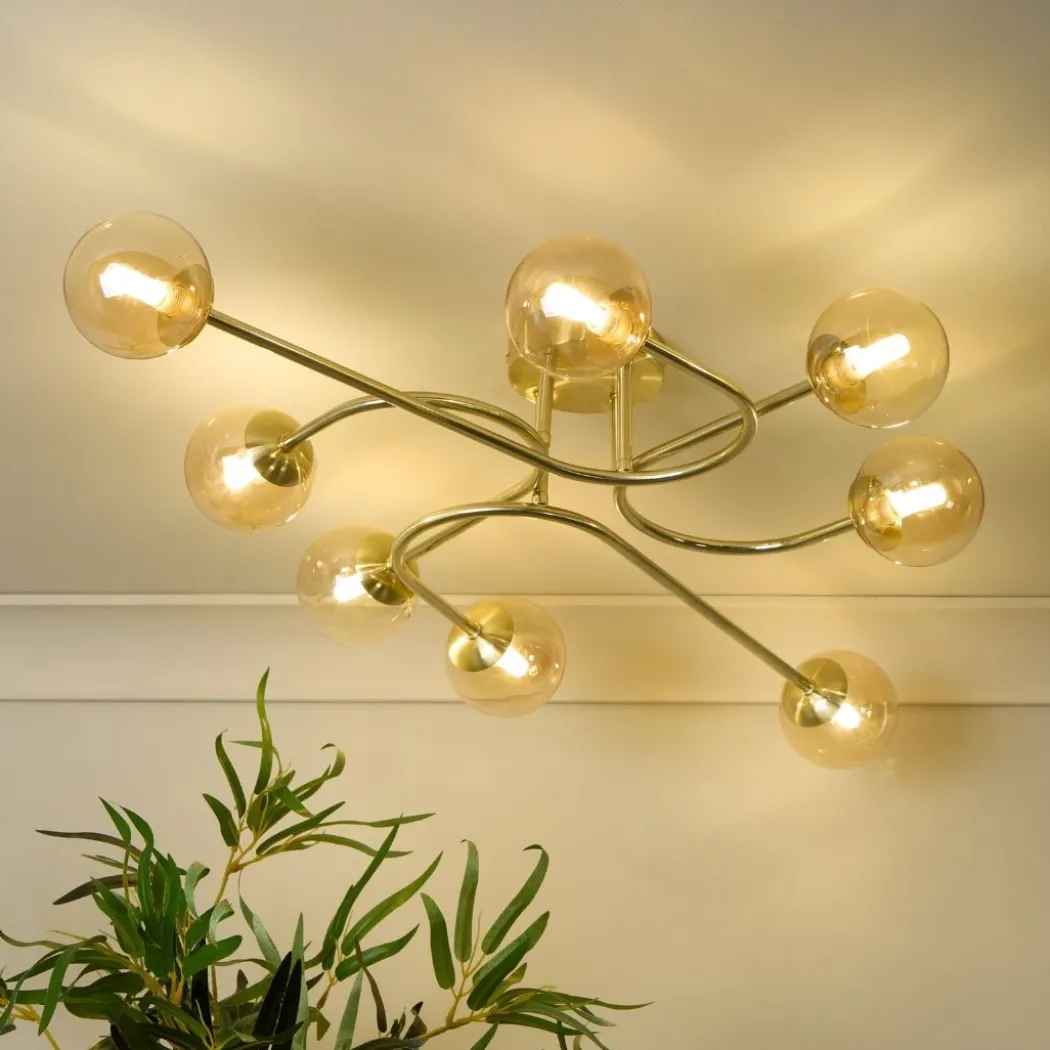 Hibben 8 Light Gold Flush Ceiling Light with Glass Shades