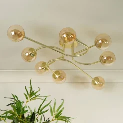 Hibben 8 Light Gold Flush Ceiling Light with Glass Shades