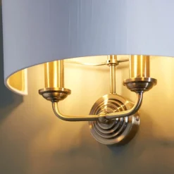 Highclere 2 Light Antique Brass Wall Light with White Shade