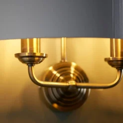 Highclere 2 Light Antique Brass Wall Light with White Shade