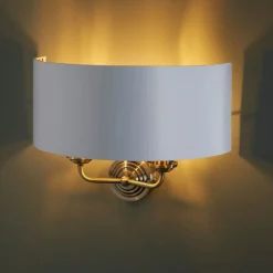 Highclere 2 Light Antique Brass Wall Light with White Shade