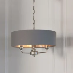 Highclere 3 Light Nickel & Charcoal Ceiling Pendant