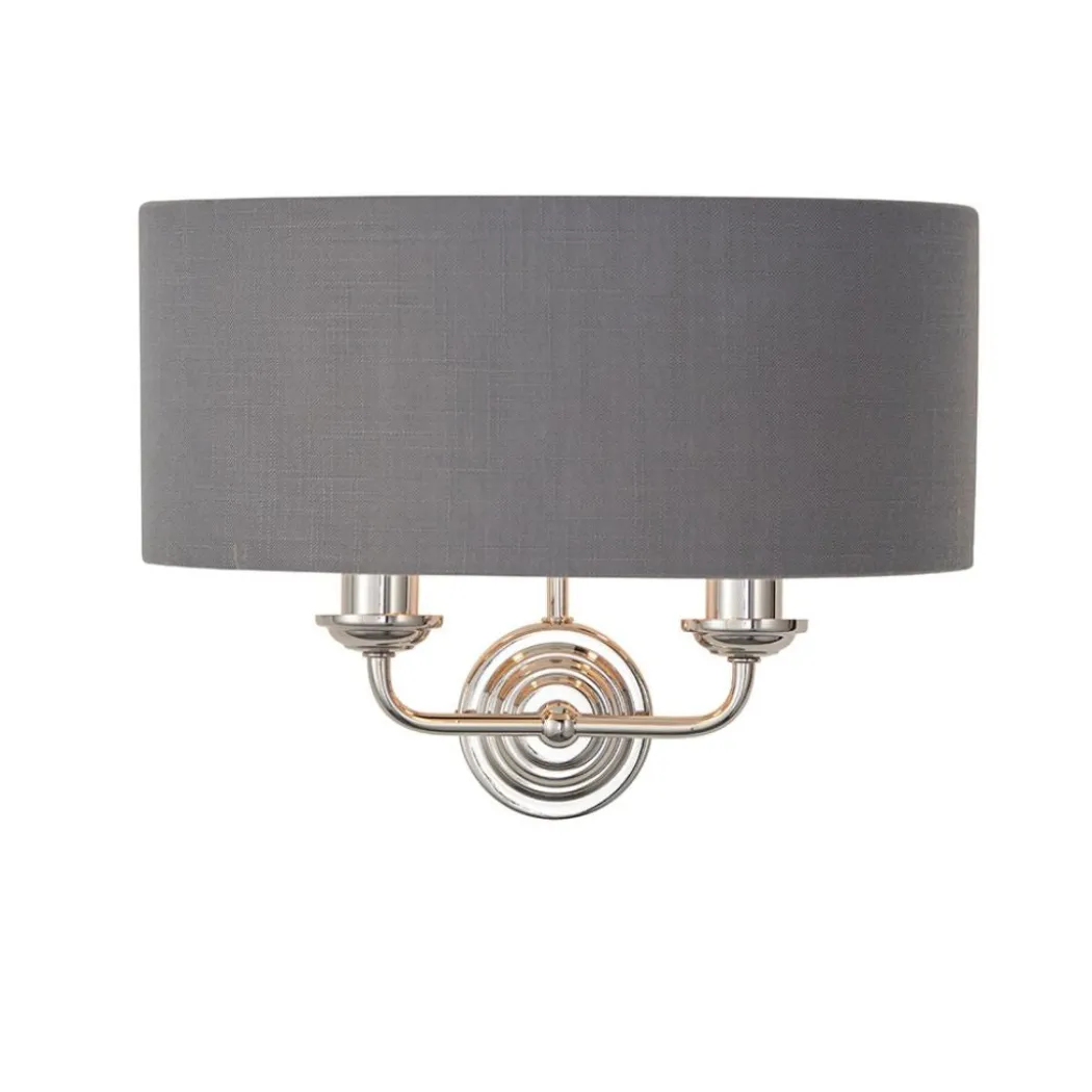 Highclere 2 Light Nickel & Charcoal Wall Light