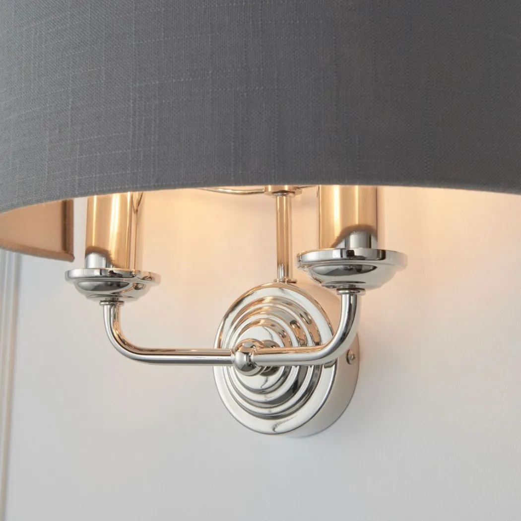 Highclere 2 Light Nickel & Charcoal Wall Light